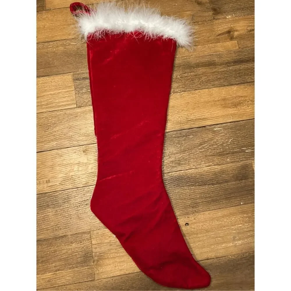 Pier 1 Christmas stocking contemporary pink red sequins faux fur feathers